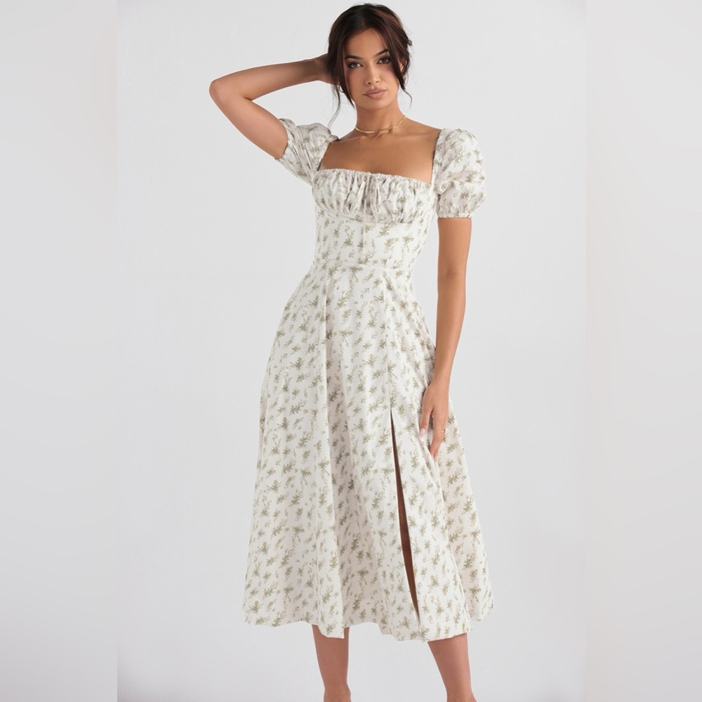House of CB Garden Print Puff Sleeve Midi Sundress